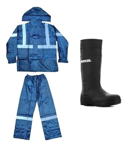 Combo Botas Lluvia + Equipo Lluvia Impermeable Reflectivo 