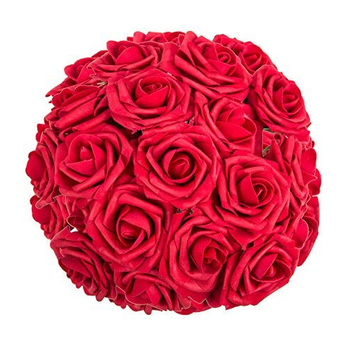 Flor Artificial Rosa Roja Oscura 50 Unidad Ramo Novia