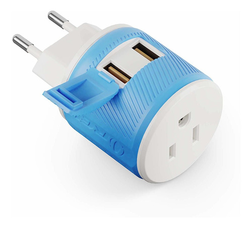 Adaptador De Enchufe De Viaje Europeo Con Doble Usb + Protec