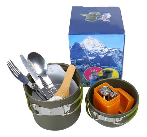 Set Ollas Camping Cocinilla Utensilios 13 Pzas