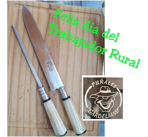 Cuchillo Artesanal De 26.5cm Con Cabo De Hueso Y Chaira 