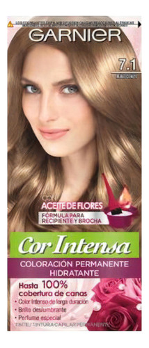 Kit Tinta, Oxidante Cor Intensa  Aceite de flores Kit Coloración Permnente Hidratante Garnier Cor Intensa tono 7.1 rubio ceniza 20Vol. para cabello