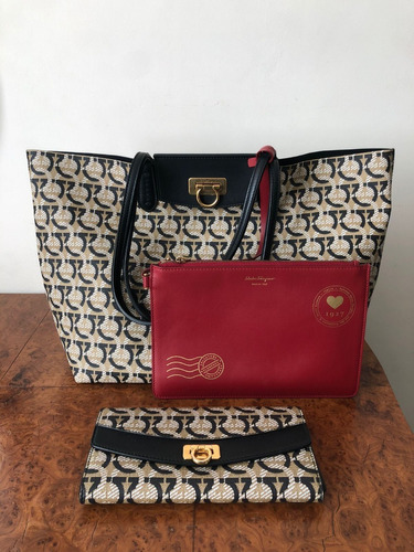 Bolsa Tote Y Cartera Extra, Marca Ferragamo Original Gancini