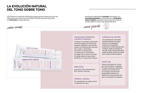 Imagen 2 de 3 de Tinta Vegana Tono Sobre Tono Colorwear X60ml Alfaparf