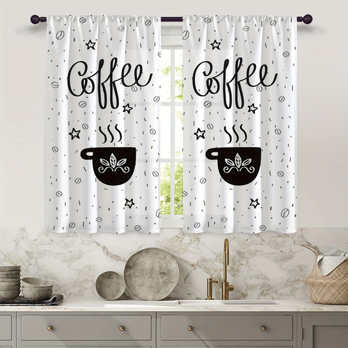 Wa Cortina De Cocina Sencilla Con Estampado De Café Para