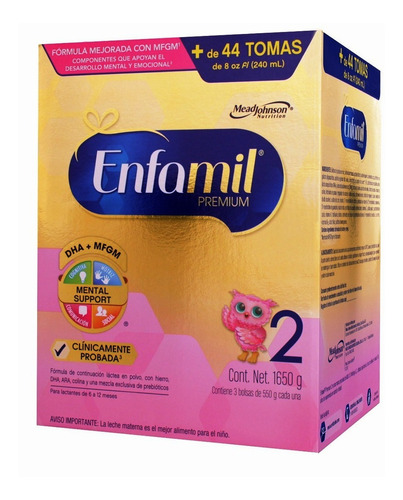 Imagen 1 de 1 de Leche de fórmula  en polvo  Mead Johnson Enfamil Premium 2  en caja de 1.65kg - 6  a  12 meses