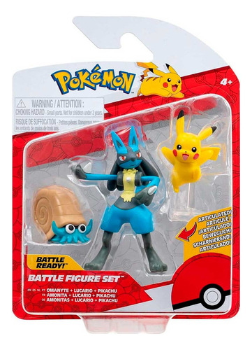 Pokemon Battle Figure Set - Omanyte, Lucario Y Pikachu - 