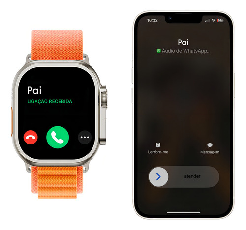 Smartwatch Microwear Ultra 9 Plus série 9 caixa 2.2`` caixa 49mm preto e pulseira azul, prata e pulseira laranjada