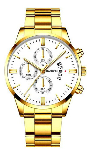 Relógio Masculino Dourado Aço Inox Dourado Branco