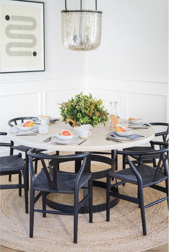 Pack 2 Sillas De Comedor Wishbone De Madera Estructura De La Silla Negro Asiento Negro Diseño De La Tela Tejido