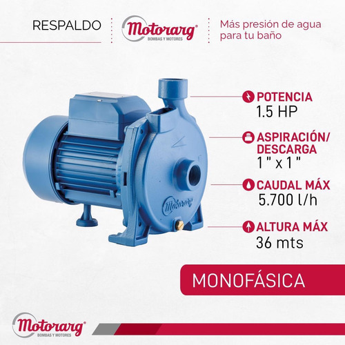 Bomba centrífuga centrífuga monofásica Motorarg BC BC150M 1.5hp color azul 50Hz 220V