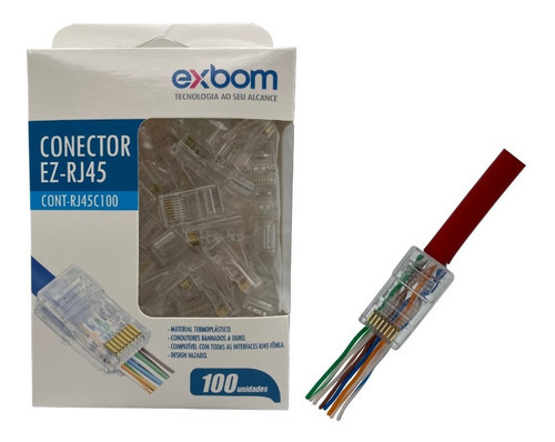 Conector Rede Internet Rj45 Cat5e Vazado 100 Unidades