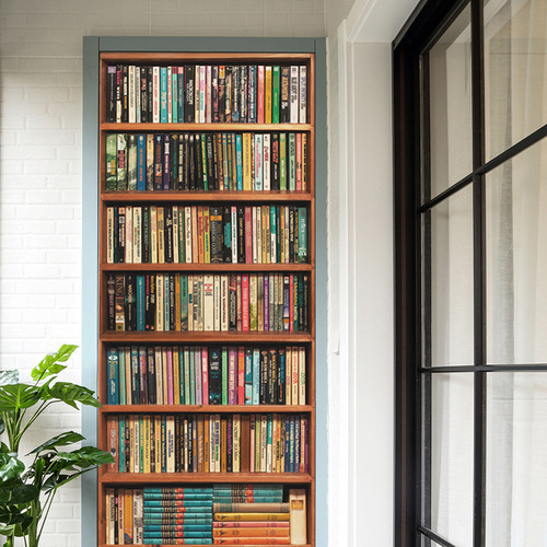 F Pvc Door Sticker Vintage Wood Bookshelf Bar Counter Wall D