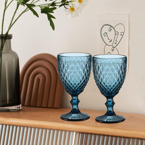 Vasos De Cristal Juego De 6 Copas De Vino 240ml Azul