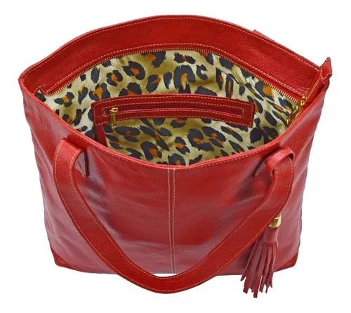 Bolsa feminina baú de couro Chessy - Vermelho