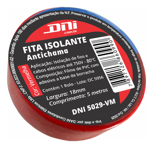 Fita Isolante 5m Vermelha - Dni 5029vm