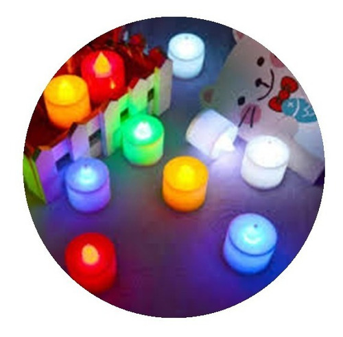 12 Velitas Velas Led Multicolor Pilas Deco Bodas 15 Años