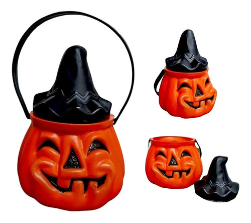 Caramelera Halloween Calabaza Plástico Con Tapa X 1 Unidad