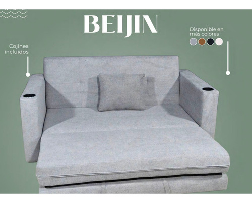 Sofá Cama Beijín Reclinable Con Cojines Y Portavasos
