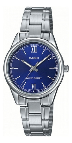 Reloj Casio Dama Acero Ltp-v005d-2b2u Clásico Fondo Azul Color de la malla Plateado Color del bisel Plateado