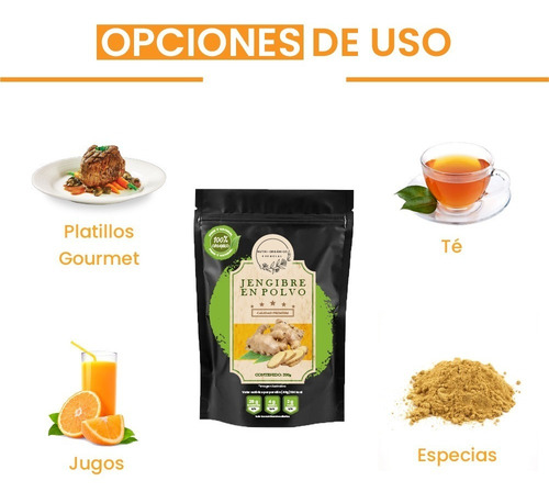 Jengibre 100% Orgánico Premium En Polvo 200 Gr