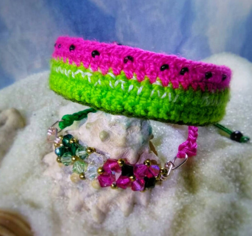 Kit De 2 Pulseras Tejidas Con Swarovsky Tropical