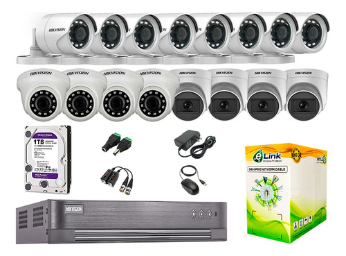 Cámaras Seguridad Kit 16 Full Hd Hikvision 4 Camaras Audio