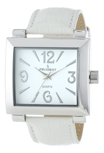 Reloj Mujer Peugeot 706wt Cuarzo 40mm Pulso Blanco En Cuero