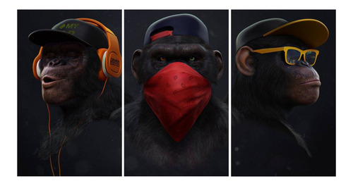 Imagem 1 de 2 de Quadro 150x80 Mosaico Gangue Dos Macacos Com 3 Peças Mod 101