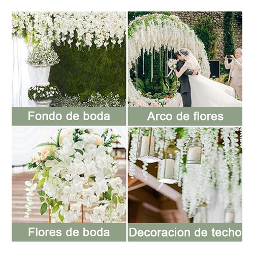 Flores Artificial Wisteria 36pzs 1.1m Decoración Fiesta Boda Color Blanco ,Guirnaldas de Flores Artificiales de Glicina,Flor de Plastico Artificial para Hogar, Boda, Fiesta, Jardín, columpios