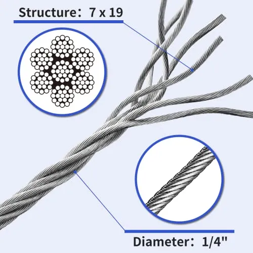 Cable Luckin De Acero Inoxidable Grueso De 1/4 Pulgadas, 50