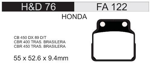 Premium Pastilla Freno Fa 122 Original Honda Jgo. (hd76)