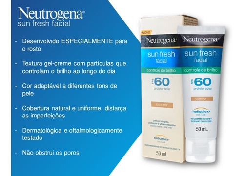 Filtro Solar Neutrogena Fps60 50ml Controle De Brilho C/ Cor