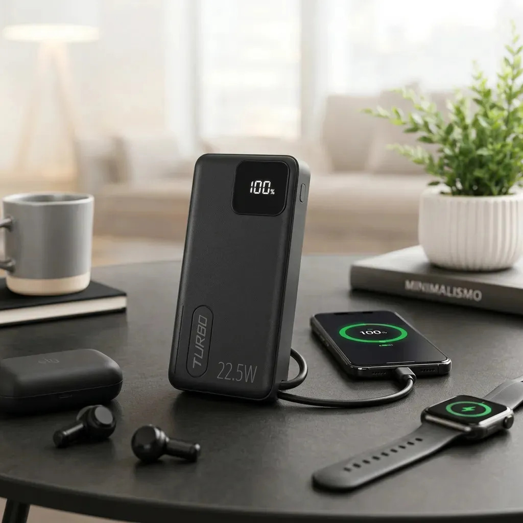Power Bank 10000mAh Carregador Portátil Turbo 22,5W PD USB-C Carga Rápida 4 Portas Display Digital Bateria Externa Cabo Incluído Proteção Sobrecarga Universal Android iOS Brasiliana Tech