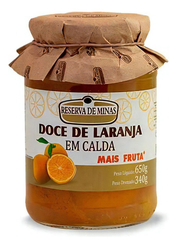 Doce de doce de laranja em calda laranja Reserva de Minas Doce de frutas sem TACC em pote de vidro 650 g