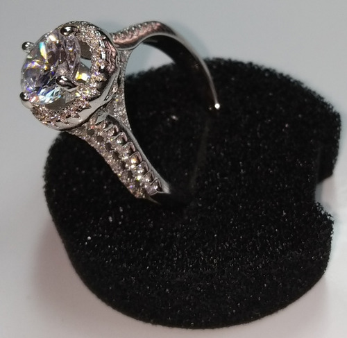 Imagen 3 de 8 de Anillo De Compromiso Plata + Baño Oro Blanco Diamante Cultiv