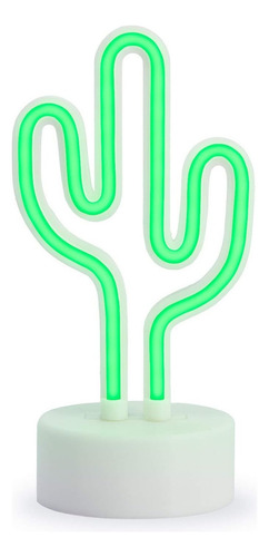 Lâmpada de noite de néon, luz LED Cactus com base de estrutura verde, tela branca