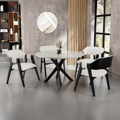 Kit 04 Cadeiras Para Sala de Jantar e Estar Living Estofada Suran L02 Preto Bouclê Cru