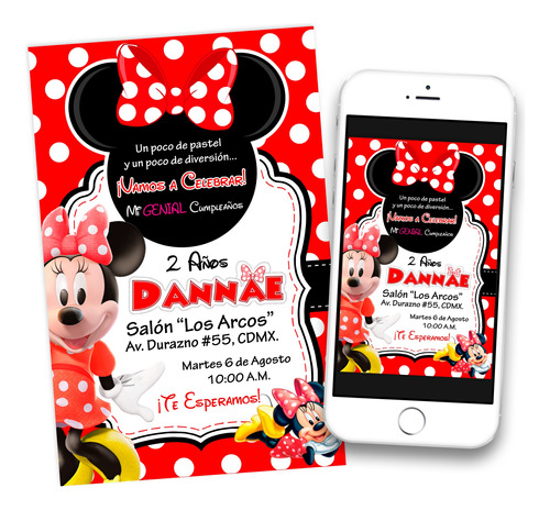 Invitación Digital Minnie Mouse Imprimible Whatsapp