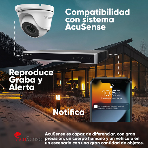 Epcom Kit De 4 Camaras De Seguridad Metalicas Domo 5mp Protección Ip66 Para Uso Exterior + Dvr 4ch Turbohd Con Detección De Movimiento Y Salida De Alarma Modelo Ev8004e50-plus