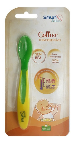 Colher Termossensível Verde / Amarelo Sana Babies ® Bpa Free