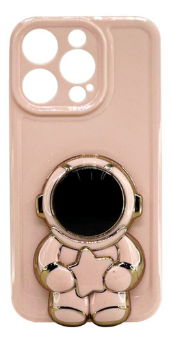 Protector iPhone 14 Pro Con Soporte Astronauta Color Rosa