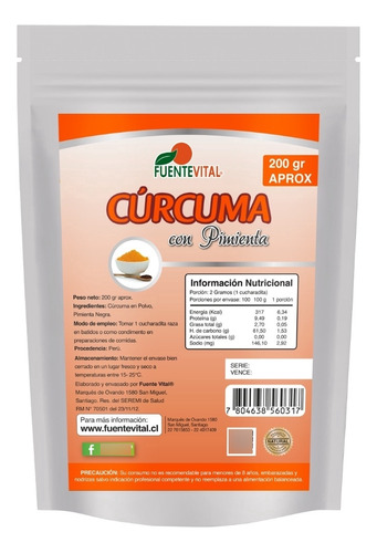 Curcuma Pimienta 200gr  Fuentevital