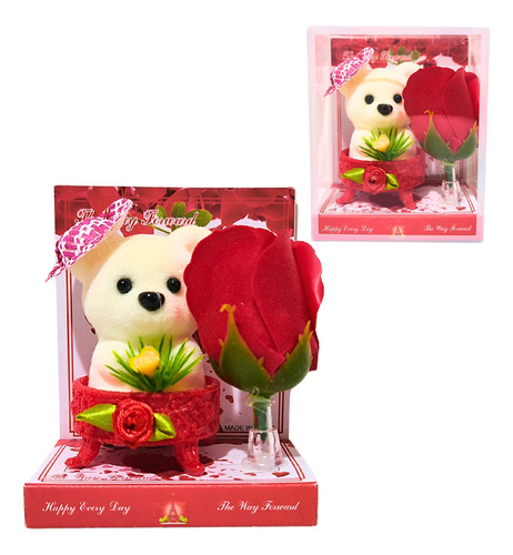 Regalo Mini Peluche Forma De Oso Polar Con Rosa De Detalle