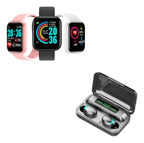   Smartwatch D20 Fitness + Auriculares Inalambricos I16 Max 