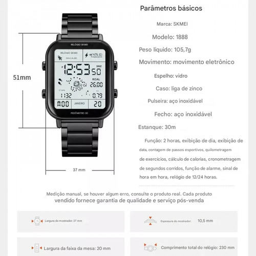 Reloj Electrónico Multifuncional Skmei 1888b Para Hombre