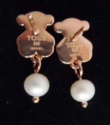 Aretes Originales Tous Plata Vermeil Rosa Y Perla