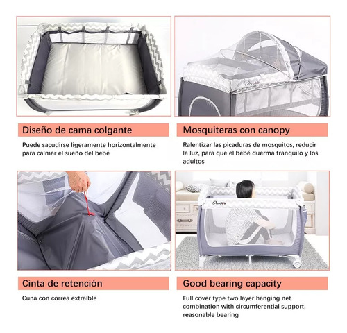 Cuna Corral Plegable Para Bebe Con Ruedas Y Mosquitero