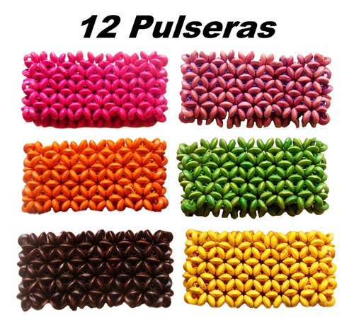 Pulseras Hawaianas Elásticas Artesanales Colores 12 Piezas