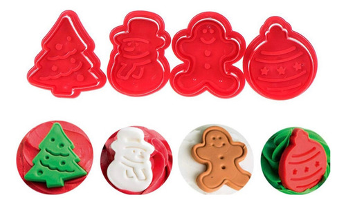 Set Sello Cortadores Galletas Esfera Pino Mono de Jengibre y Muñeco de Nieve Navideños